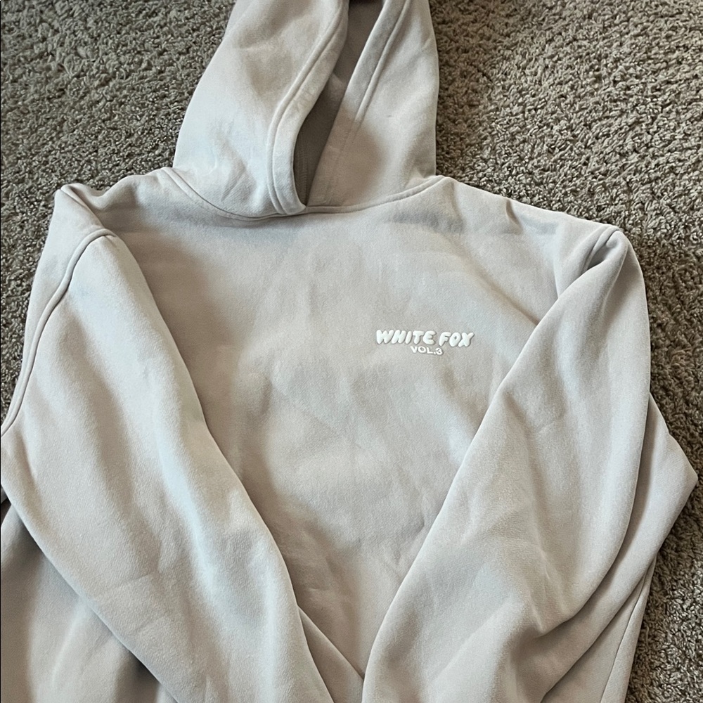 Women's Gray White Fox Hoodie Sweater